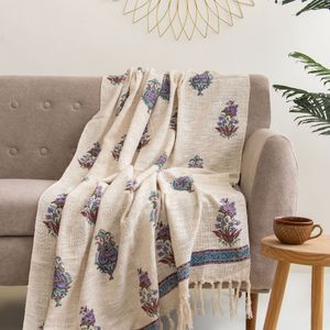 Stylish Purple Floral Hand Block Print Throws For Home Decor